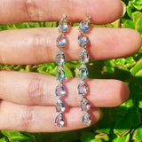 Pear Aquamarine Diamond Line Drop Earrings