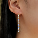 Pear Moonstone Diamond Line Drop Earrings