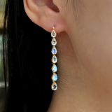 Pear Moonstone Diamond Line Drop Earrings