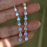 Pear Moonstone Diamond Line Drop Earrings