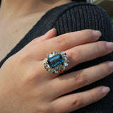 14k yellow gold Margeret natural London Blue Topaz Aquamarine Sapphire Cocktail Ring luxury ring gift