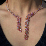 Galaxy Aquamarine Pink Sapphire Diamond Statement Necklace