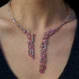 Galaxy Aquamarine Pink Sapphire Diamond Statement Necklace