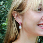 Pink Sapphire Diamond Double Blossom Pearl Convertible Drop Earrings 14k yellow gold