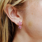 Natural Pink Sapphire Diamond Double Blossom Drop Earrings 14k yellow gold