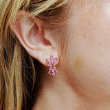 Natural Pink Sapphire Diamond Double Blossom Drop Earrings 14k yellow gold