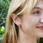 Natural Pink Sapphire Diamond Double Blossom Drop Earrings 14k yellow gold