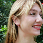 Natural Pink Sapphire Diamond Double Blossom Drop Earrings 14k yellow gold