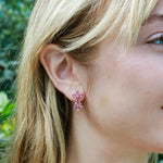 Natural Pink Sapphire Diamond Double Blossom Drop Earrings 14k yellow gold