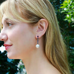 Rhythm Natural Blue Sapphire Diamond and Cultured Pearl Drop Earrings 14k Yellow Gold