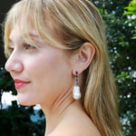 Natural Blue Sapphire Diamond and Baroque Pearl Drop Earrings 14k yellow gold