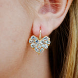 Fantasy Heart Natural Aquamarine Diamond Drop Earrings 14k yellow gold