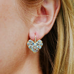 Fantasy Heart Natural Aquamarine Diamond Drop Earrings 14k yellow gold