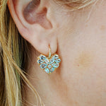 Fantasy Heart Natural Aquamarine Diamond Drop Earrings 14k yellow gold