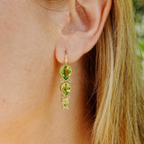 Lily of the Valley Natural Peridot Tsavorite Diamond Drop Earrings.14k yellow gold