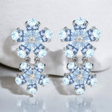 Aquamarine Diamond Double Blossom Drop Earrings