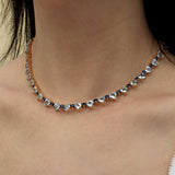 Heart Aquamarine Sapphire Diamond Tennis Necklace