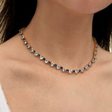 Heart Aquamarine Sapphire Diamond Tennis Necklace