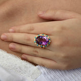 Amethyst Turquoise Diamond Vintage-Style Cocktail Ring