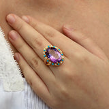 Amethyst Turquoise Diamond Vintage-Style Cocktail Ring