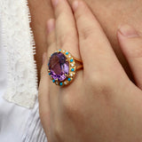 Amethyst Turquoise Diamond Vintage-Style Cocktail Ring