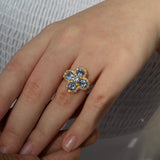 Aquamarine Diamond Vintage-Style Clover Cocktail Ring