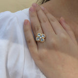 Aquamarine Diamond Vintage-Style Clover Cocktail Ring