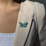 Butterfly Turquoise Diamond Brooch