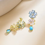 Nina Zhou 14K Gold Island Blossoms Natural Aquamarine Moonstone Diamond Turquoise Convertible Drop Earrings
