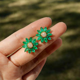 Sunflower Emerald Diamond Earrings