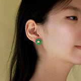 Sunflower Emerald Diamond Earrings