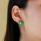 Sunflower Emerald Diamond Earrings