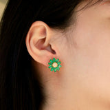 Sunflower Emerald Diamond Earrings