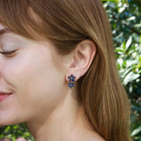 Nina Zhou Natural Royal Blue Sapphire Diamond Double Blossom Drop Earrings in 14k Gold