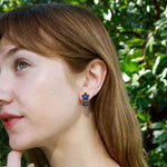 Nina Zhou Natural Royal Blue Sapphire Diamond Double Blossom Drop Earrings in 14k Gold