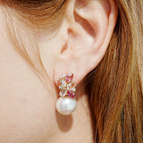 Nina Zhou Elizabeth Natural Morganite, Pink Tourmaline and Diamond Cluster Pearl Convertible Drop Earrings 14k yellow gold