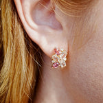 Elizabeth Natural Morganite, Pink Tourmaline and Diamond Cluster Earrings in 14K Gold