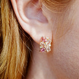 Elizabeth Natural Morganite, Pink Tourmaline and Diamond Cluster Earrings in 14K Gold