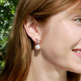 Nina Zhou Elizabeth Natural Morganite, Pink Tourmaline and Diamond Cluster Pearl Convertible Drop Earrings 14k yellow gold