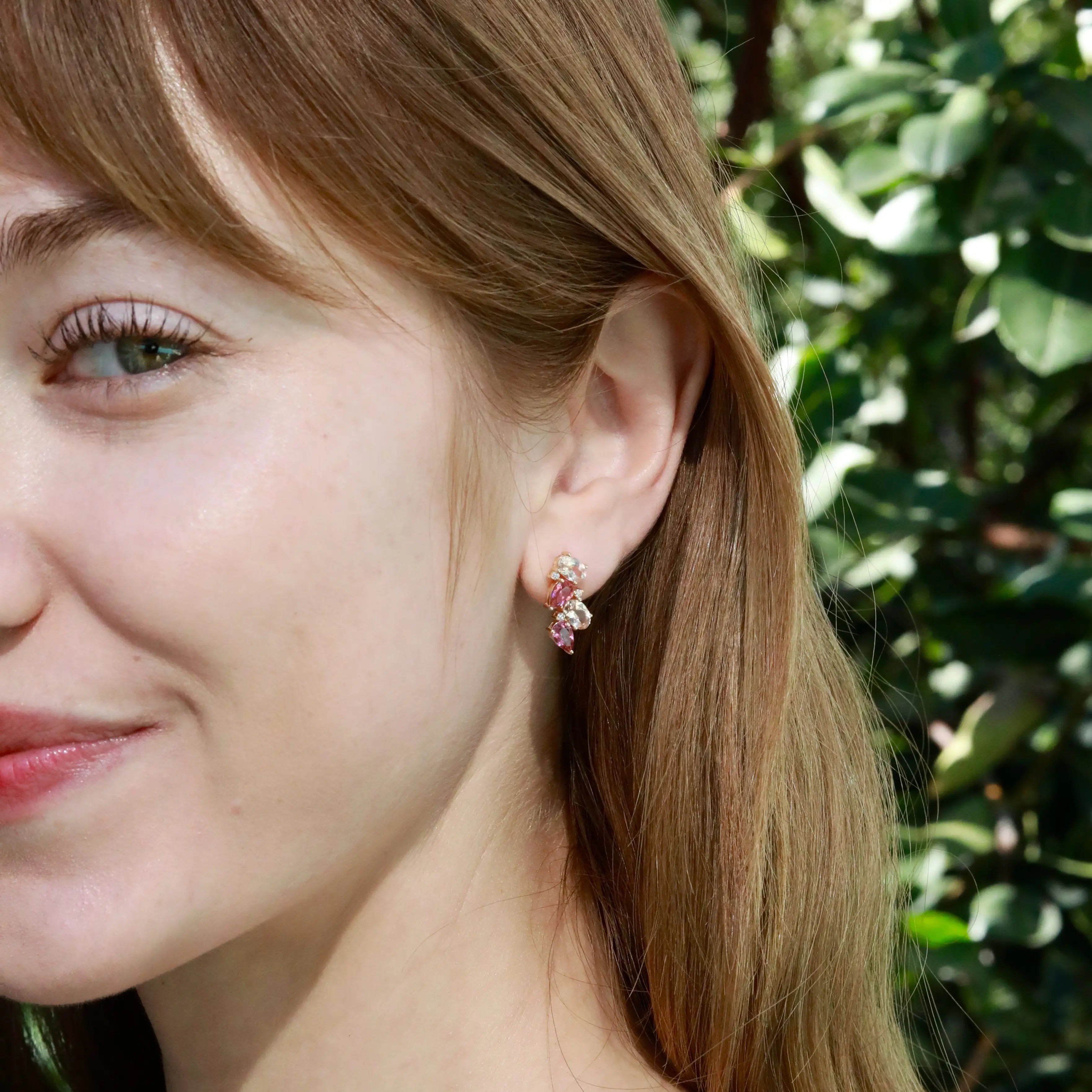 Nina Zhou Nosa 14K Gold Natural Morganite, Pink Tourmaline and Diamond Drop Earrings