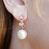 Nina Zhou Nosa 14K Gold Natural Morganite, Pink Tourmaline and Diamond Pearl Drop Earrings