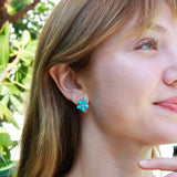 Nina Zhou 14k Yellow Gold Natural Turquoise Pink Sapphire Diamond Blossom Earrings