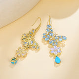 Nina Zhou Butterfly Blossom Natural Aquamarine, Moonstone, Turquoise & Diamond Convertible Drop Earrings 14k gold