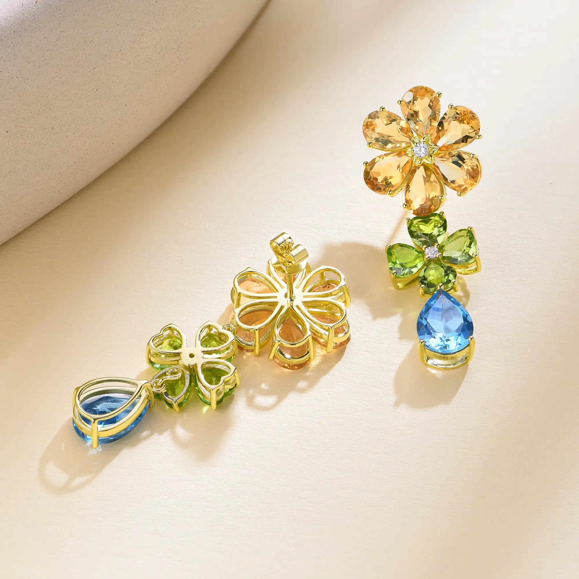 Nina Zhou 14k Gold Island Blossoms Citrine Peridot Diamond Topaz Convertible Drop Earrings