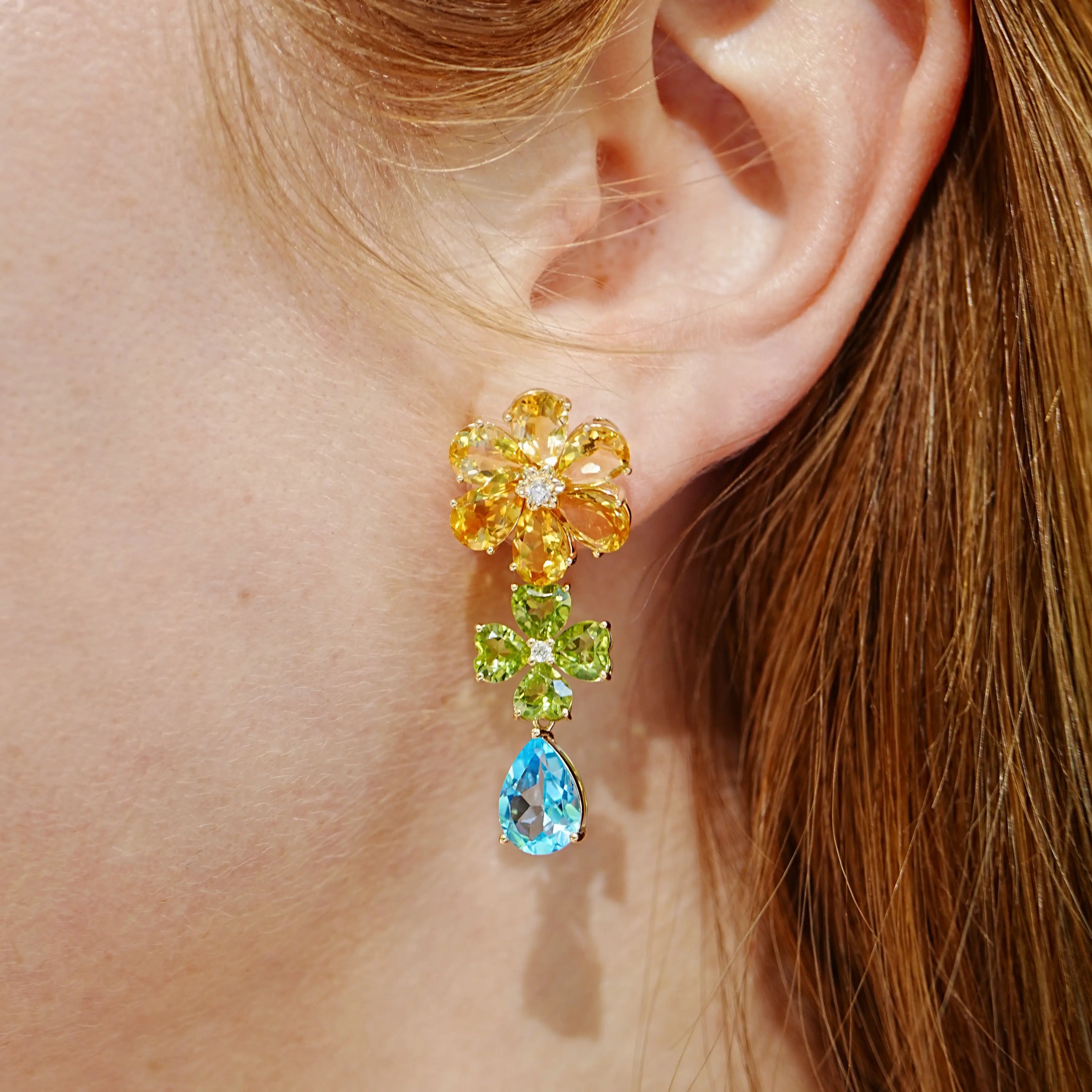 Nina Zhou 14k Gold Island Blossoms Citrine Peridot Diamond Topaz Convertible Drop Earrings