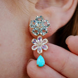 Nina Zhou 14K Gold Island Blossoms Natural Aquamarine Moonstone Diamond Turquoise Convertible Drop Earrings