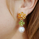 Nina Zhou 14k gold Island Blossoms Citrine Peridot Diamond Pearl Convertible Drop Earrings