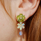 Nina Zhou 14k Gold Island Blossoms Natural Peridot Opal Diamond Moonstone Convertible Drop Earrings 