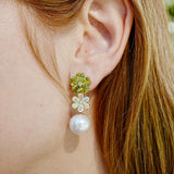 Nina Zhou 14k Gold Island Blossoms Peridot Opal Diamond Pearl Convertible Drop Earrings