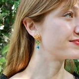 Nina Zhou 14k Gold Island Blossoms Citrine Peridot Diamond Topaz Convertible Drop Earrings